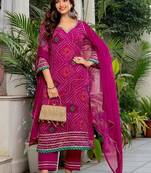 Women bandhani printed gotta patti kurta