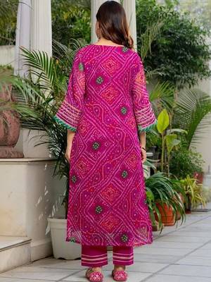 Women bandhani printed gotta patti kurta 2