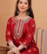 Women ethnic motifs printed thread work kurta