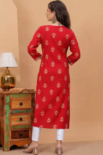 Women ethnic motifs printed thread work kurta