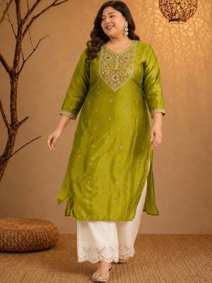Women embroidered thread work kurta 1
