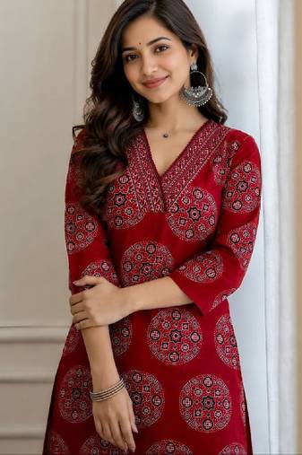 Women ethnic motifs printed v-neck kurta
