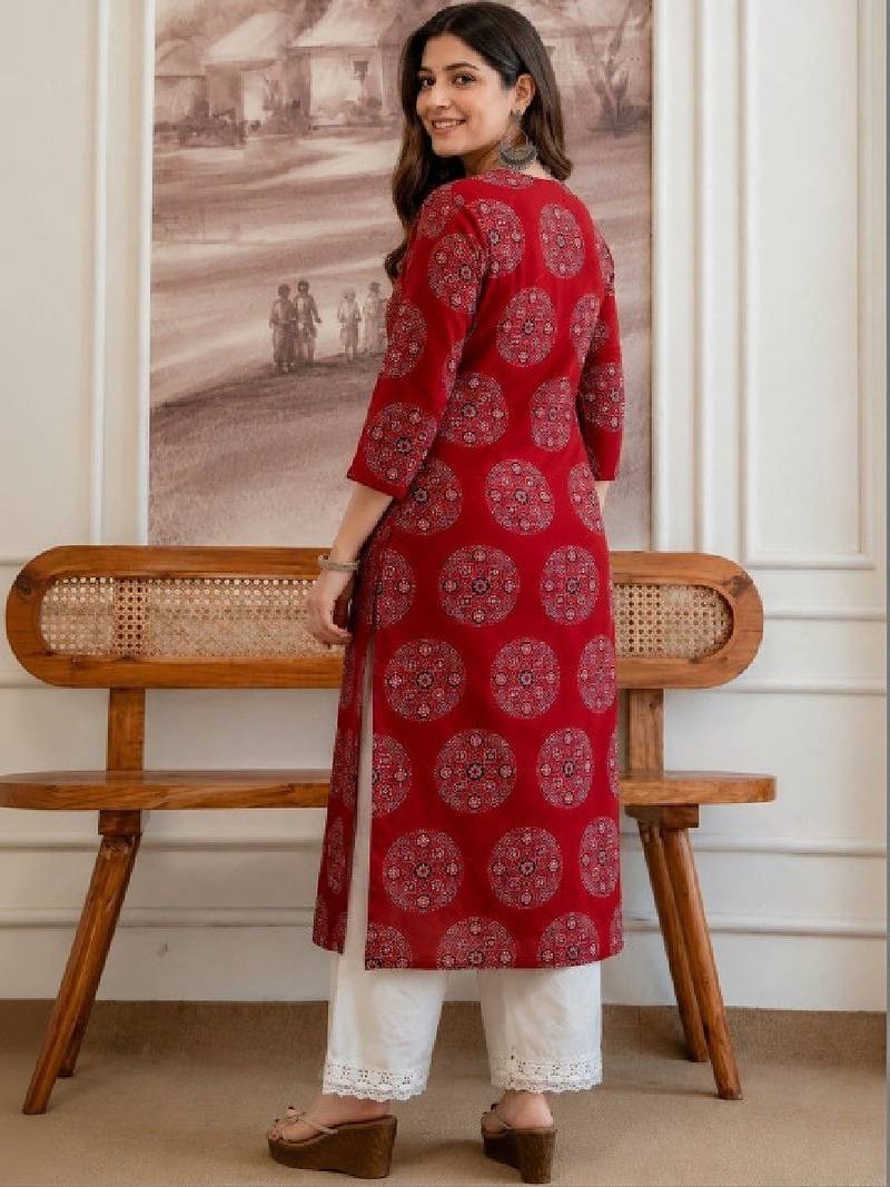 Women ethnic motifs printed v-neck kurta