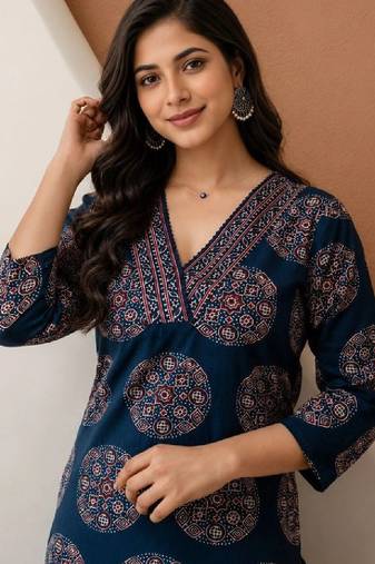 Women ethnic motifs printed indie prints handloom kurta