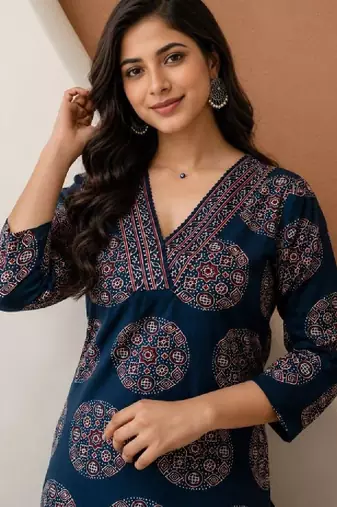 Women ethnic motifs printed indie prints handloom kurta