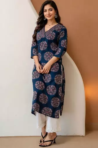 Women ethnic motifs printed indie prints handloom kurta
