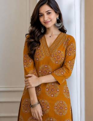 Women ethnic motifs printed handloom kurta 1