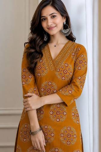 Women ethnic motifs printed handloom kurta