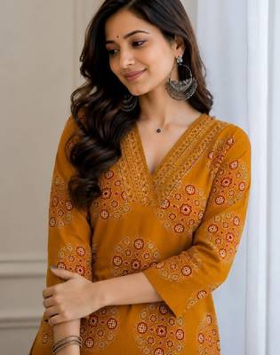 Women ethnic motifs printed handloom kurta 3