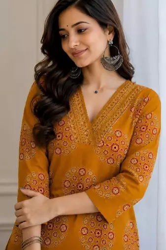 Women ethnic motifs printed handloom kurta