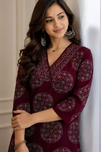 Women ethnic motifs printed handloom kurta