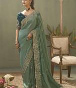 sage green upada silk blend woven with lace border designer saree