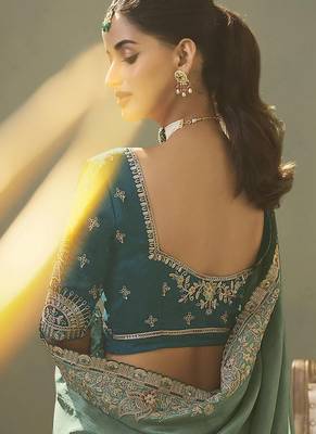 sage green upada silk blend woven with lace border designer saree 2