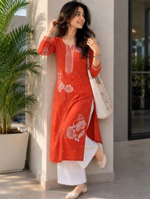 Women floral printed thread work kurta 1