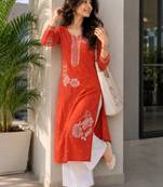 Women floral printed thread work kurta