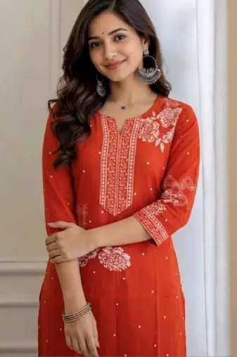 Women floral printed thread work kurta