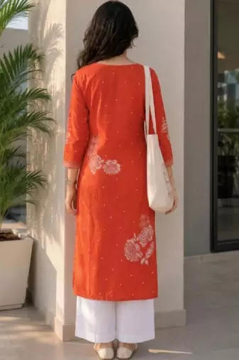 Women floral printed thread work kurta