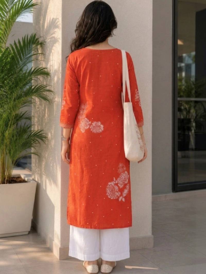 Women floral printed thread work kurta