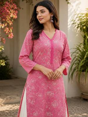 Women floral printed thread work floral kurta 1