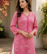 Women floral printed thread work floral kurta
