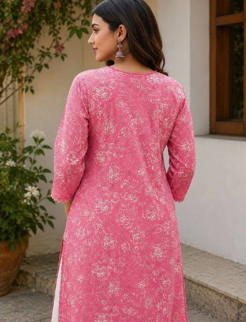 Women floral printed thread work floral kurta