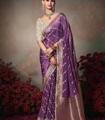 lavender chiniya silk blend with beautiful lace border & piping designer saree