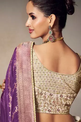 lavender chiniya silk blend with beautiful lace border & piping designer saree
