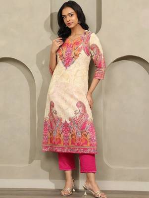 Women paisley printed cotton straight kurta 1
