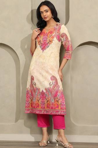 Women paisley printed cotton straight kurta
