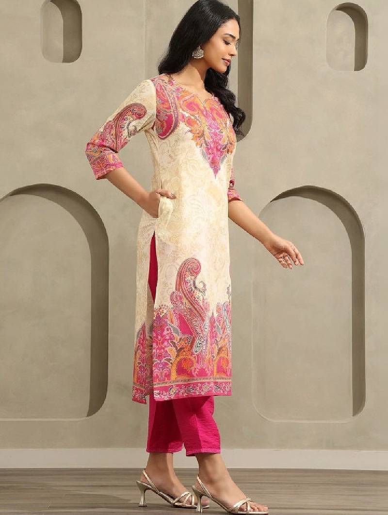 Women paisley printed cotton straight kurta