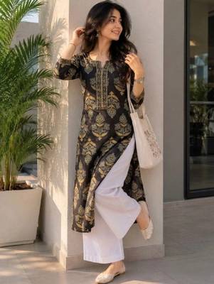 Women ethnic motifs printed indie prints kurta 1