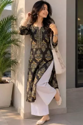 Women ethnic motifs printed indie prints kurta