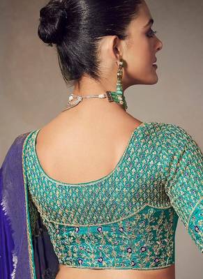 navy blue chiniya silk blend with beautiful lace border & piping designer saree 2