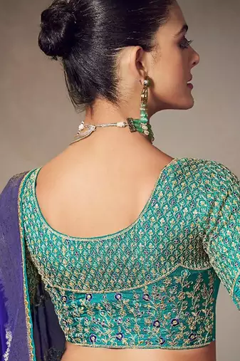 navy blue chiniya silk blend with beautiful lace border & piping designer saree