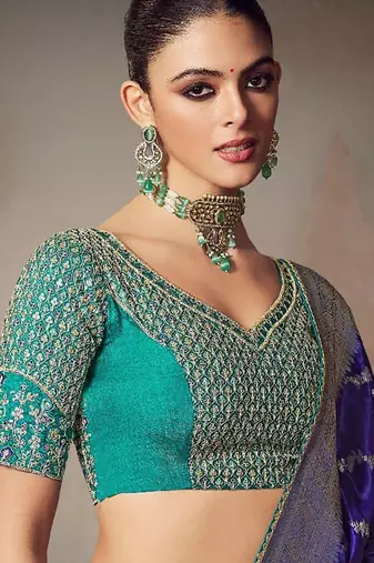navy blue chiniya silk blend with beautiful lace border & piping designer saree