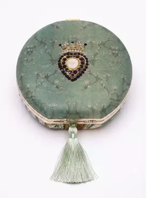 Sage Green Shehzada Portrait Round Clutch Bag with Embellished Tassel 3