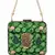 Green Lotus Pond Print Clutch Bag with Embroidered Jewel Palm & Gold Chain