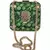 Green Lotus Pond Print Clutch Bag with Embroidered Jewel Palm & Gold Chain