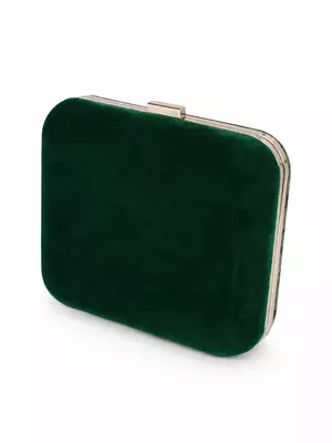 Green Lotus Pond Print Clutch Bag with Embroidered Jewel Palm & Gold Chain 4