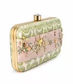 Pastel Floral Embellished Clutch Bag with Jewel & 3D Flower Detail
