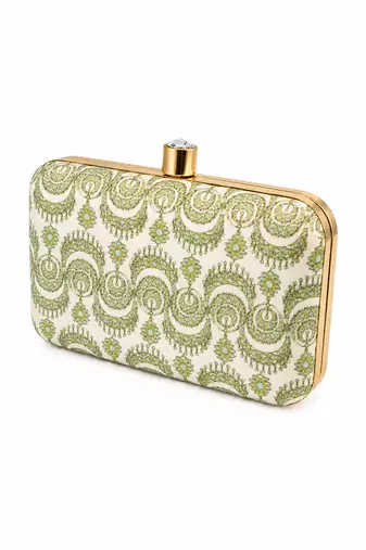 Pastel Floral Embellished Clutch Bag with Jewel & 3D Flower Detail
