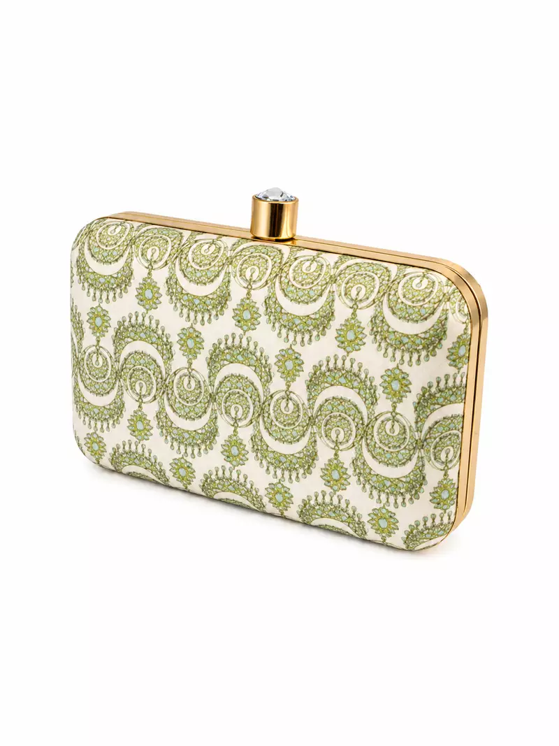 Pastel Floral Embellished Clutch Bag with Jewel & 3D Flower Detail