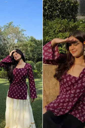 Pack of 2 handmade block printed rayon fabric  short Kurti for women's