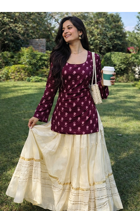Pack of 2 handmade block printed rayon fabric  short Kurti for women's 2