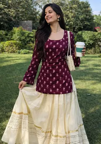 Pack of 2 handmade block printed rayon fabric  short Kurti for women's