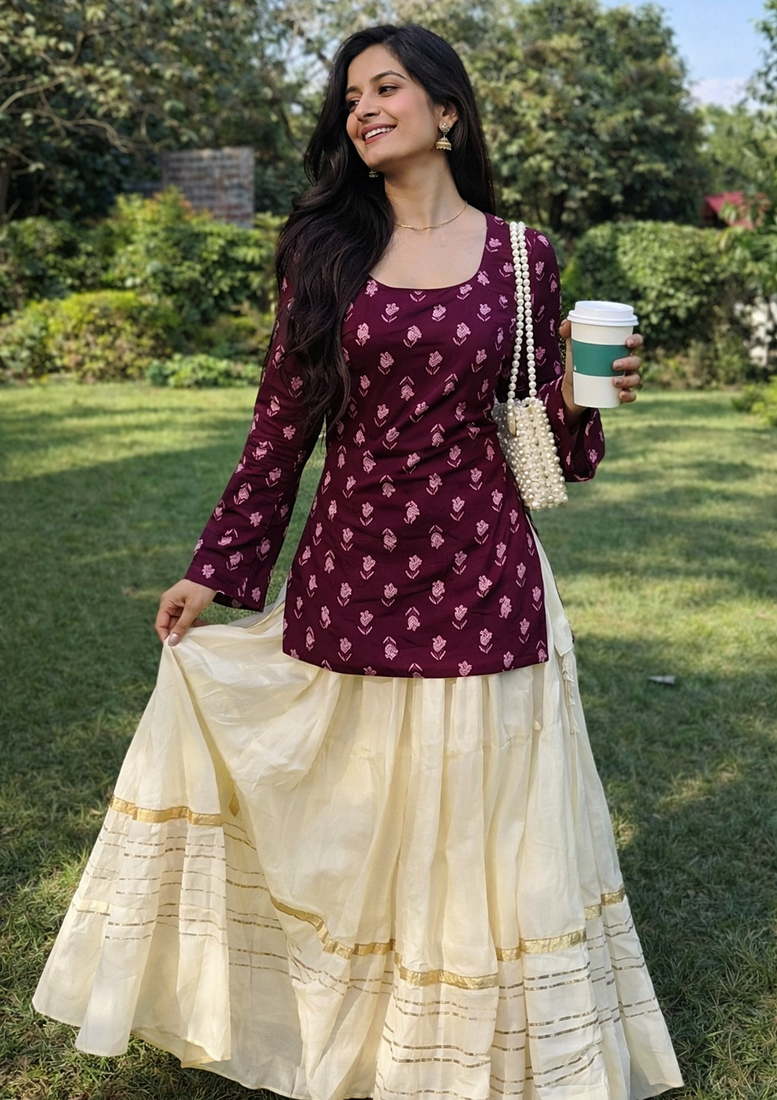 Pack of 2 handmade block printed rayon fabric  short Kurti for women's