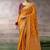 mustard crepe designer saree with patterned blouse