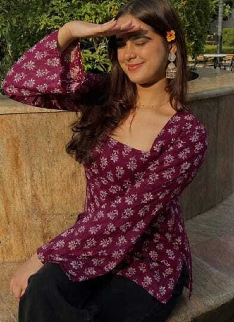 Pack of 2 handmade block printed rayon fabric  short Kurti for women's