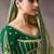 olive crepe designer saree with patterned blouse