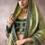 olive crepe designer saree with patterned blouse